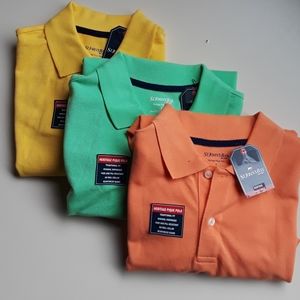 St John's Bay Polo Shirts NWT Mens Small Easter 3-Pack Green Yellow Orange